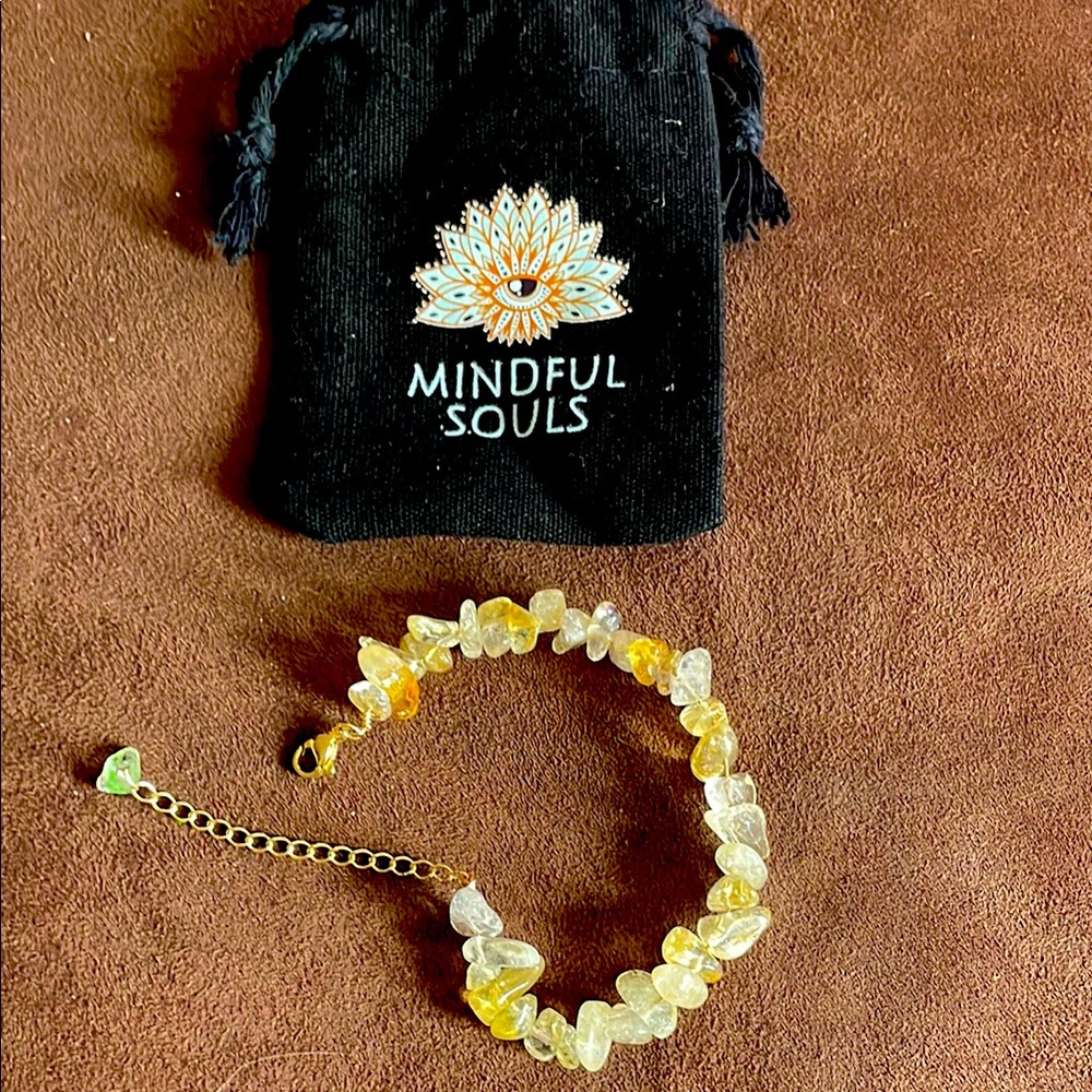 Mindful Souls Citrine Stone Gem Adjustable Bracelet Gold Tone with Extension
